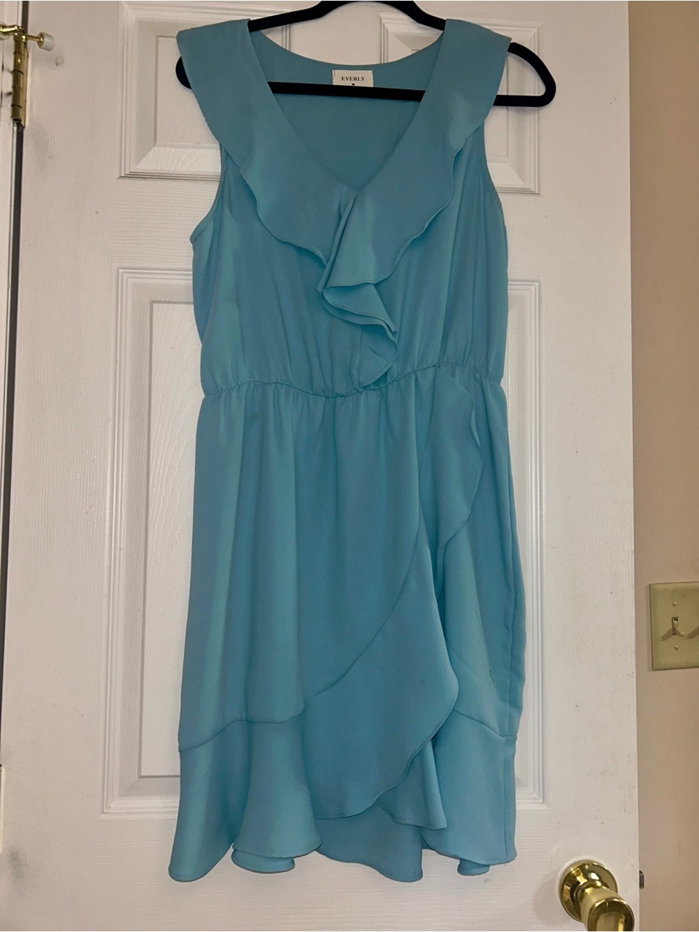 Light Blue Ruffle Sleeveless Dress